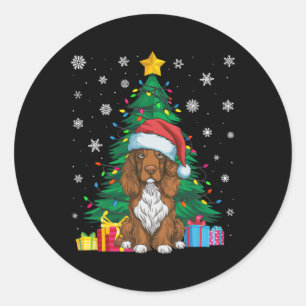 Ugly Sweater Xmas Tree Lights Field Spaniel Dog Sa Classic Round Sticker