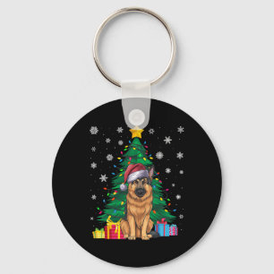 Ugly Sweater Xmas Tree Lights German Shepherd Dog  Key Ring