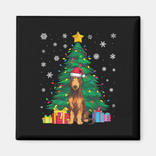 Ugly Sweater Xmas Tree Lights Irish Wolfhound Dog Magnet