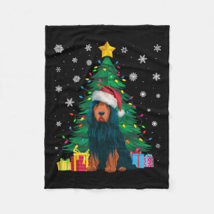 Ugly Sweater Xmas Tree Lights Portuguese Water Dog Fleece Blanket