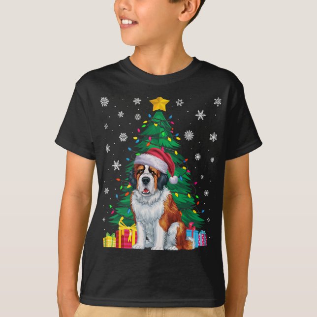 Ugly Sweater Xmas Tree Lights Saint Bernard Dog Sa (Front)