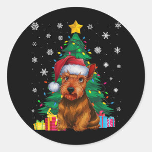 Ugly Sweater Xmas Tree Lights Scottish Terrier Dog Classic Round Sticker