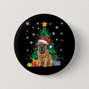 Ugly Sweater Xmas Tree Lights Tibetan Mastiff Dog 6 Cm Round Badge