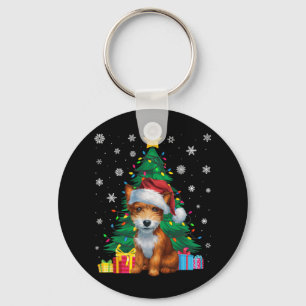 Ugly Sweater Xmas Tree Lights Toy Fox Terrier Dog Key Ring