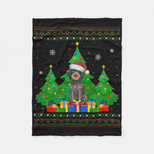 Ugly Sweater Xmas Tree Santa German Wirehaired Poi Fleece Blanket