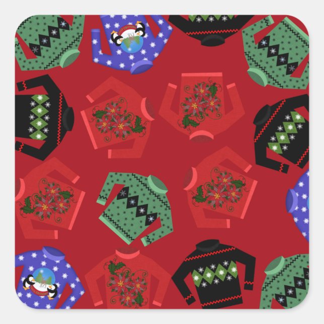 Ugly Sweaters Christmas Square Stickers, Glossy Square Sticker (Front)