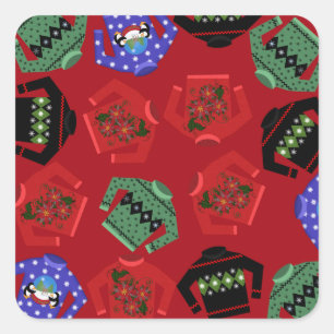 Ugly Sweaters Christmas Square Stickers, Glossy Square Sticker