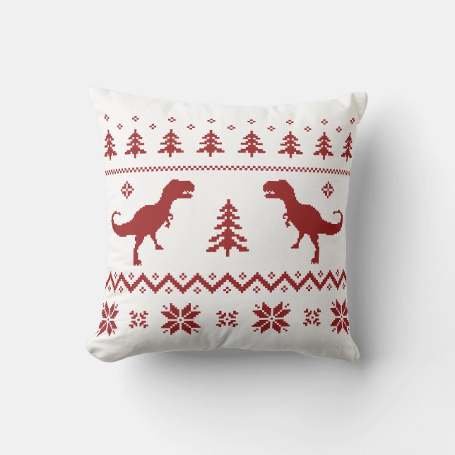 Ugly T-Rex Dinosaur Christmas Sweater Cushion (Front)