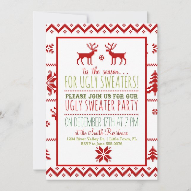 Ugly Tacky Sweater Christmas Holiday Party Invitation (Front)