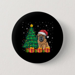 Ugly Tibetan Mastiff Santa Hat Christmas Lights Do 6 Cm Round Badge