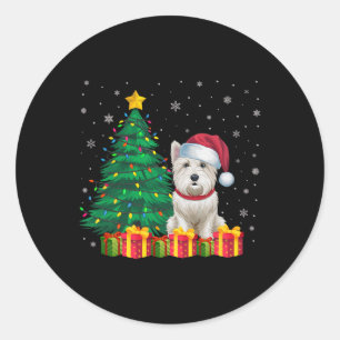 Ugly Westie Santa Hat Christmas Lights Dog Lover X Classic Round Sticker