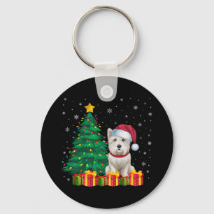 Ugly Westie Santa Hat Christmas Lights Dog Lover X Key Ring