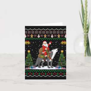 Ugly Wolf Xmas Gift Santa Riding Wolf Christmas  Card