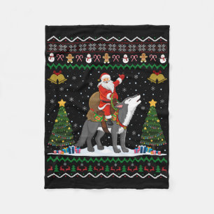 Ugly Wolf Xmas Gift Santa Riding Wolf Christmas Fleece Blanket