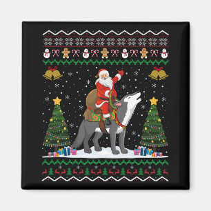Ugly Wolf Xmas Gift Santa Riding Wolf Christmas  Magnet
