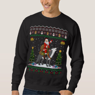 Ugly Wolf Xmas Gift Santa Riding Wolf Christmas Sweatshirt