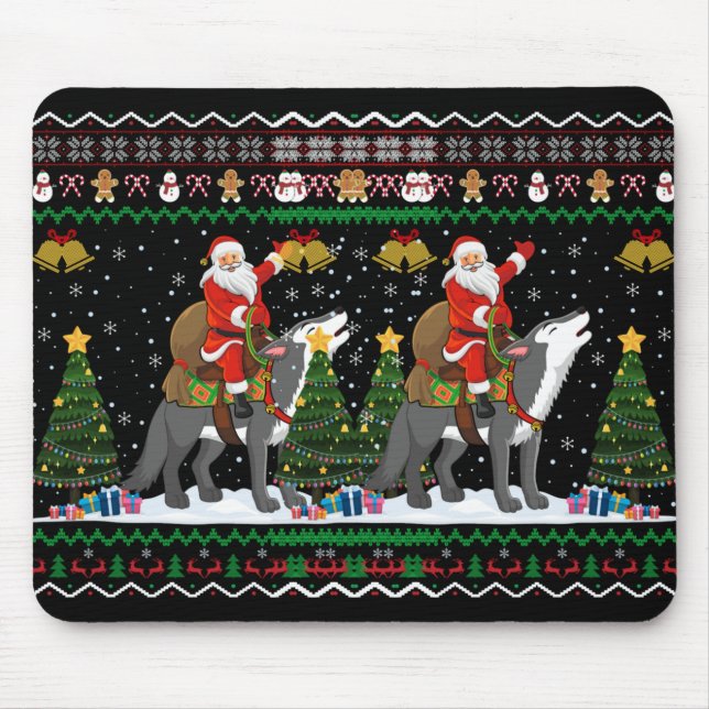 Ugly Wolf Xmas Gift Santa Riding Wolf Christmas T  Mouse Pad (Front)