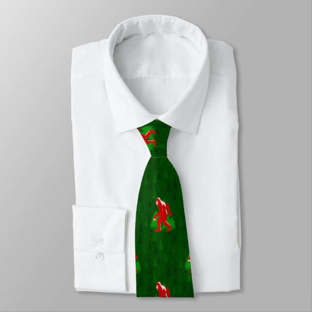 ugly xmas bigfoot yeti christmas trees tie (Tied)