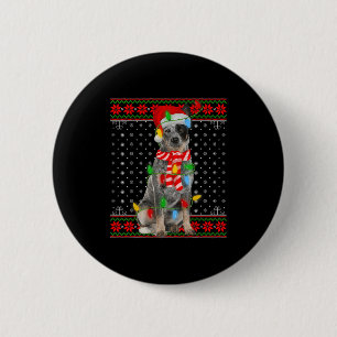 Ugly Xmas Dog Lights Santa Hat Blue Heeler Dog Chr 6 Cm Round Badge