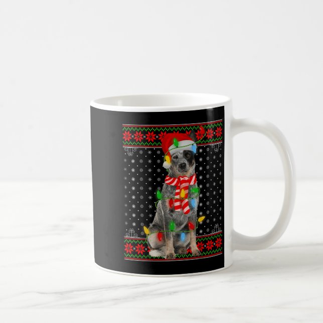 Ugly Xmas Dog Lights Santa Hat Blue Heeler Dog Chr Coffee Mug (Right)