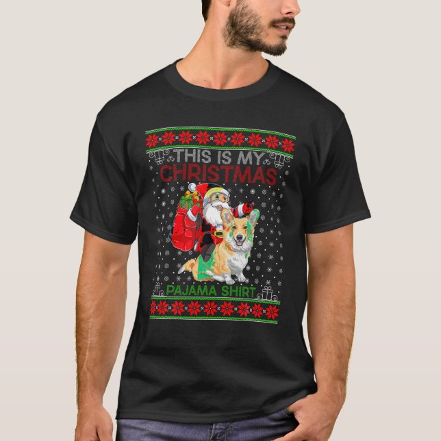 Ugly Xmas Dog Sweater Santa Riding Welsh Corgi Dog (Front)