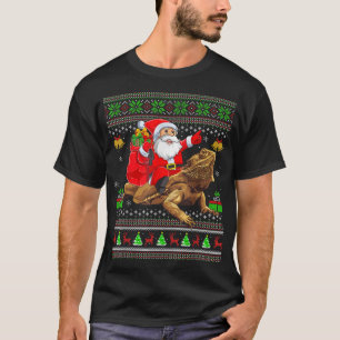 Ugly Xmas Funny Santa Claus Riding Bearded Dragon T-Shirt