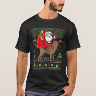 Ugly Xmas Funny Santa Claus Riding Bloodhound Chri T-Shirt