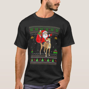 Ugly Xmas Funny Santa Claus Riding Greyhound Chris T-Shirt