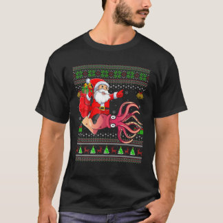 Ugly Xmas Funny Santa Claus Riding Squid Christmas T-Shirt