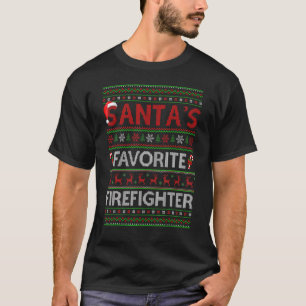 Ugly Xmas Lighting Santa Favourite Firefighter Chr T-Shirt