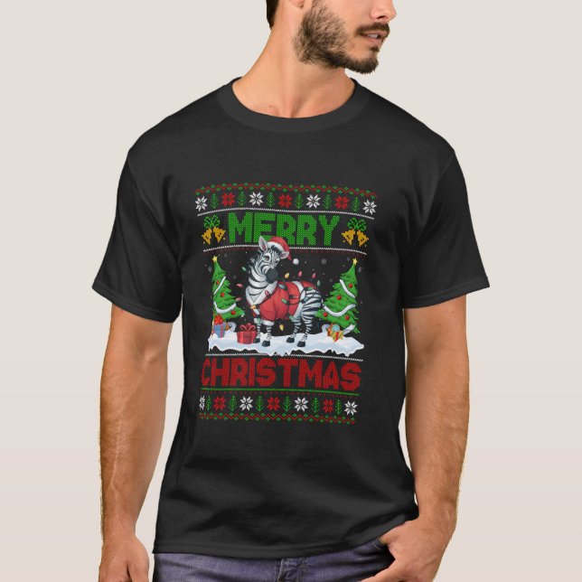 Ugly Xmas Lighting Santa Zebra Merry Christmas T S T-Shirt (Front)