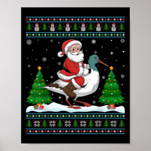 Ugly Xmas Lighting Tree Santa Riding Avocet Christ Poster
