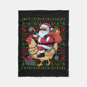 Ugly Xmas Lights Funny Santa Riding Chicken Bird C Fleece Blanket