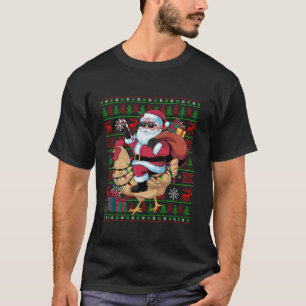 Ugly Xmas Lights Funny Santa Riding Chicken Bird C T-Shirt