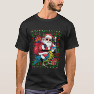 Ugly Xmas Lights Funny Santa Riding Parrot Bird Ch T-Shirt