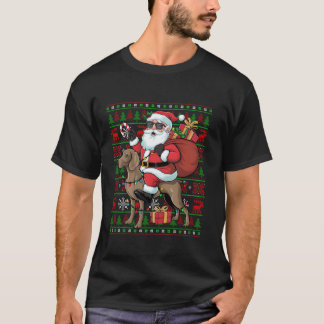 Ugly Xmas Lights Funny Santa Riding Ridgeback Dog  T-Shirt