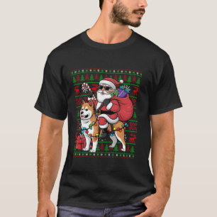 Ugly Xmas Lights Funny Santa Riding Shiba Inu Dog T-Shirt