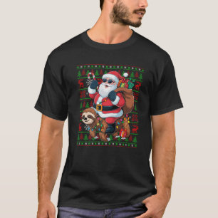 Ugly Xmas Lights Funny Santa Riding Sloth Christma T-Shirt