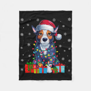 Ugly Xmas Lights Santa Hat Australian Cattle Dog C Fleece Blanket