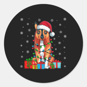 Ugly Xmas Lights Santa Hat Norwegian Elkhound Dog  Classic Round Sticker
