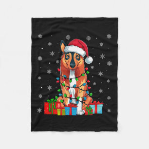 Ugly Xmas Lights Santa Hat Norwegian Elkhound Dog Fleece Blanket