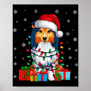 Ugly Xmas Lights Santa Hat Shetland Sheepdog Dog C Poster