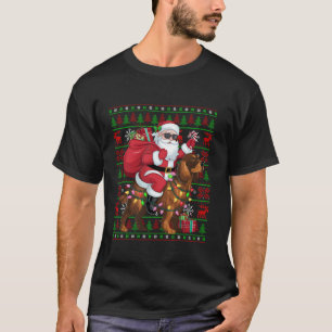 Ugly Xmas Lights Santa Riding English Setter Dog C T-Shirt