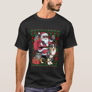 Ugly Xmas Lights Santa Riding Shetland Sheepdog Ch T-Shirt