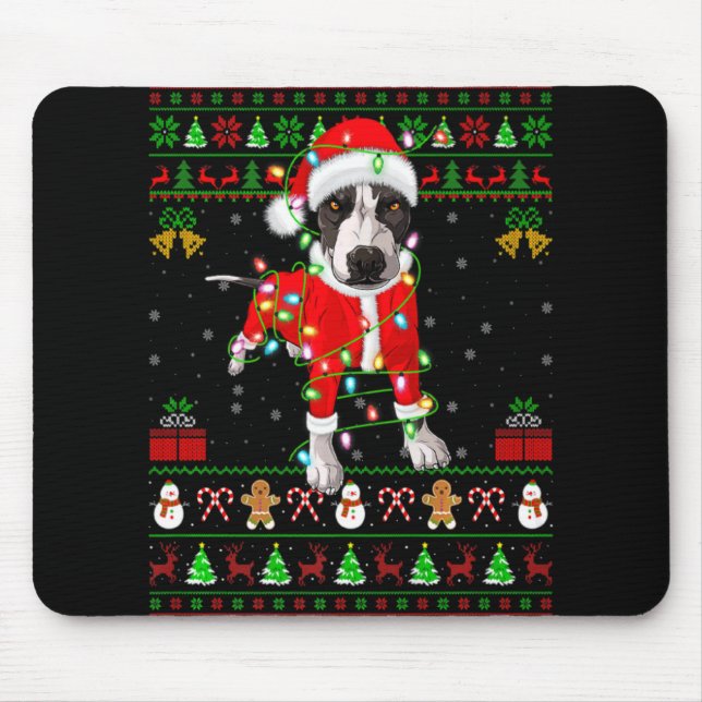 Ugly Xmas Lights Santa Tbull Dog Christmas T Shirt Mouse Pad (Front)