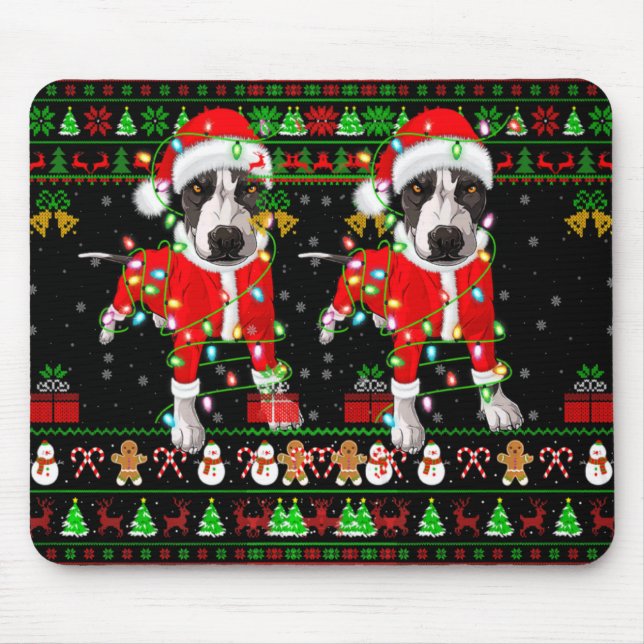 Ugly Xmas Lights Santa Tbull Dog Christmas T Shirt Mouse Pad (Front)