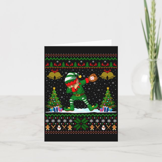 Ugly Xmas Pajamas Dabbing Elf Baseball Player Chri Card (Front)