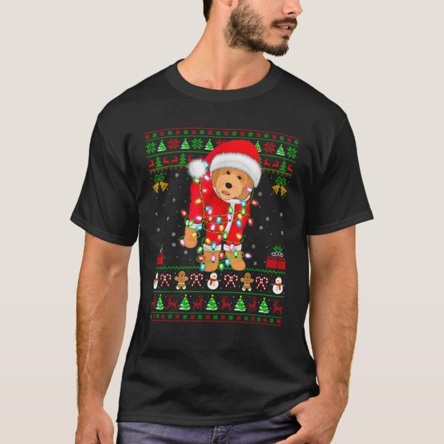 Ugly Xmas Santa Costume Goldendoodle Dog Christmas T-Shirt (Front)