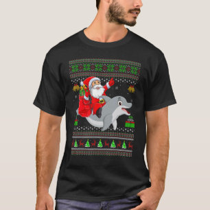 Ugly Xmas Santa Riding Dolphin Fish Christmas T-Shirt