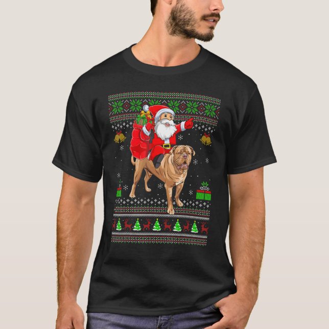 Ugly Xmas Santa Riding English Mastiff Dog Christm T-Shirt (Front)